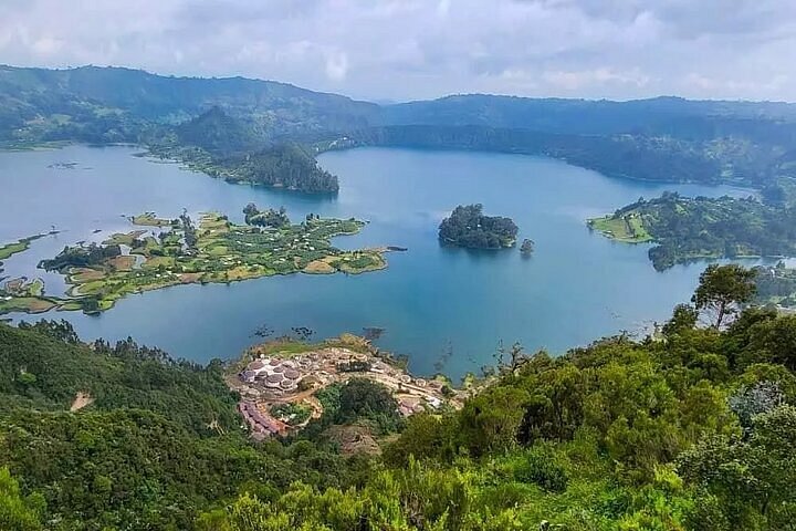 Lake Wenchi crater lake and green highlands